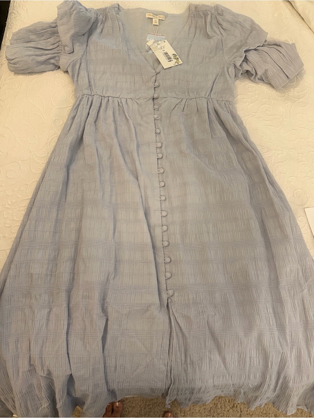 Chelsea & Violet NWT Gray Dawn Smock Midi Dress 10 Cottagecore Boho Puff Sleeve